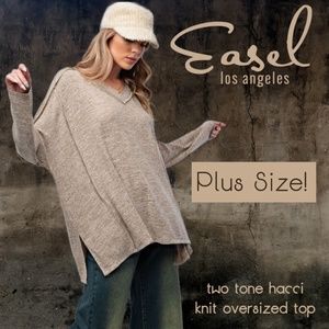 EASEL Loose Fit V-Neck Tunic-Style Lightweight Soft Comfy Top, Side Slits V-Neck
